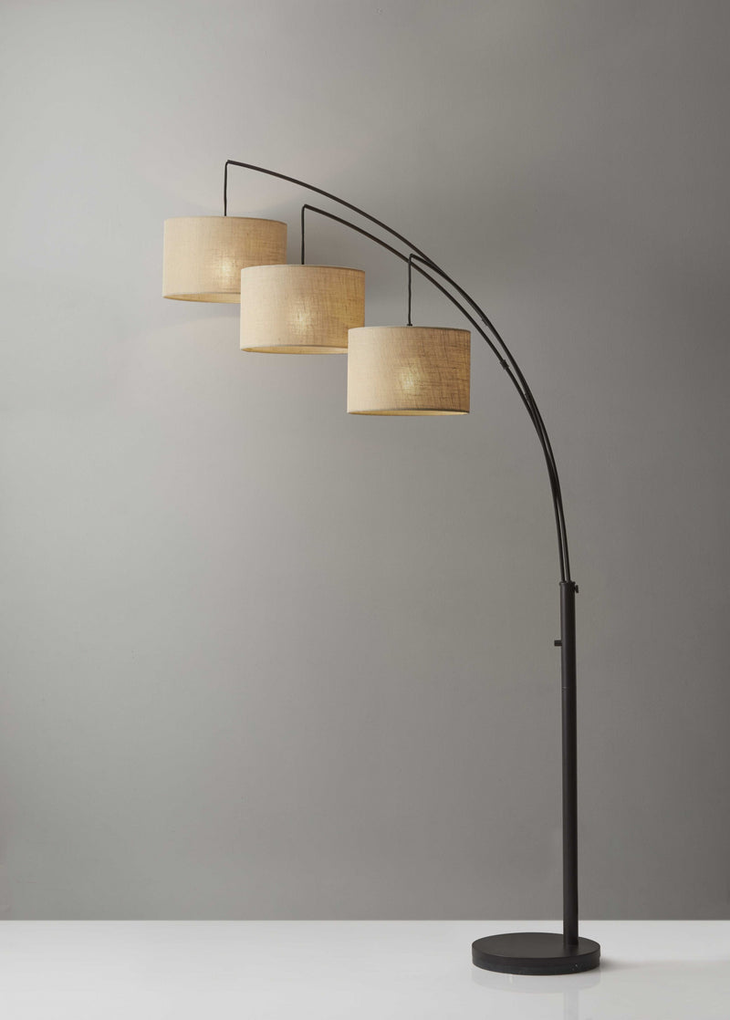 74" Bronze Three Light Tree Floor Lamp With Beige Burlap Drum Shade - Lighting