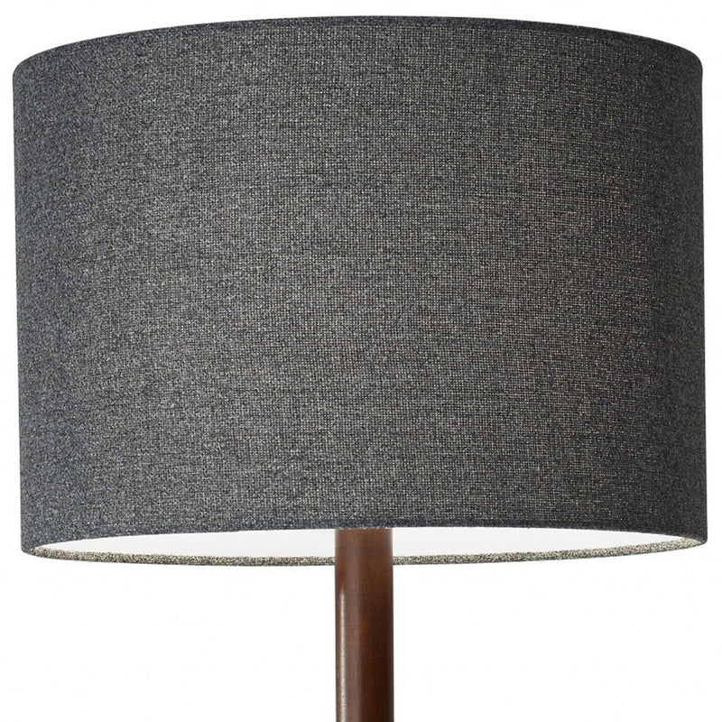59" Brown And Black Solid Wood Floor Lamp With Dark Gray Fabric Drum Shade - Lighting