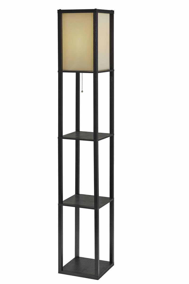 63" Black And White Solid Wood Column Floor Lamp With White Fabric Square Shade - Lighting
