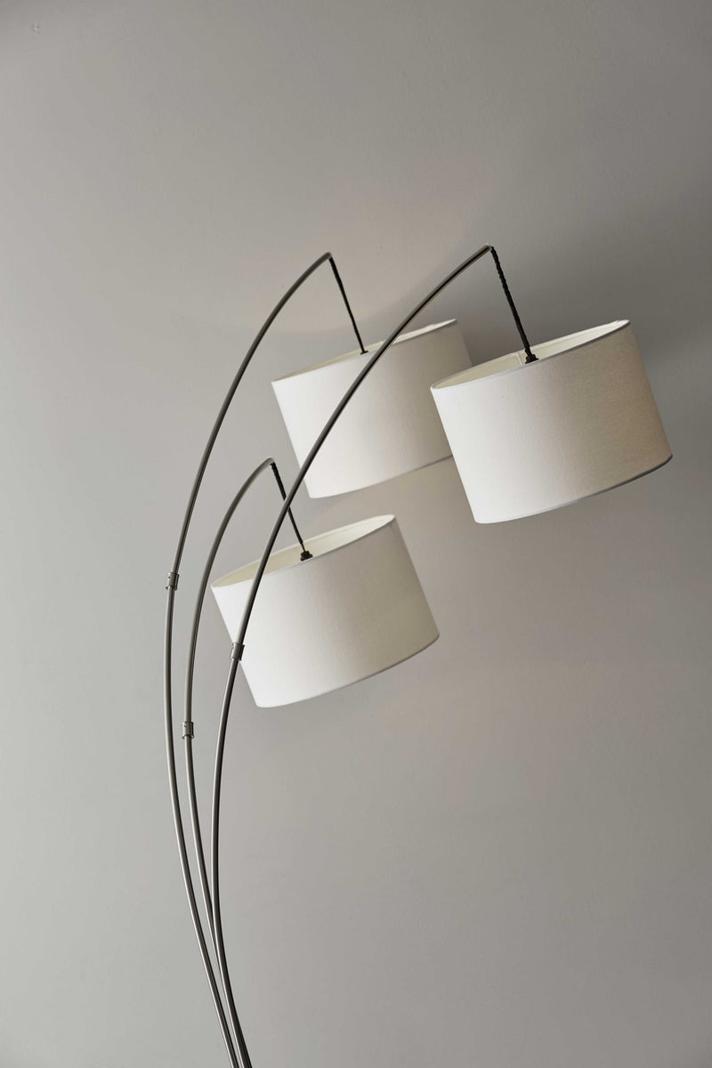 74" Silver Three Light Tree Floor Lamp With White Linen Drum Shade - Lighting