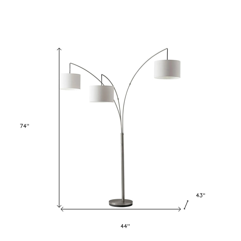 74" Silver Three Light Tree Floor Lamp With White Linen Drum Shade - Lighting