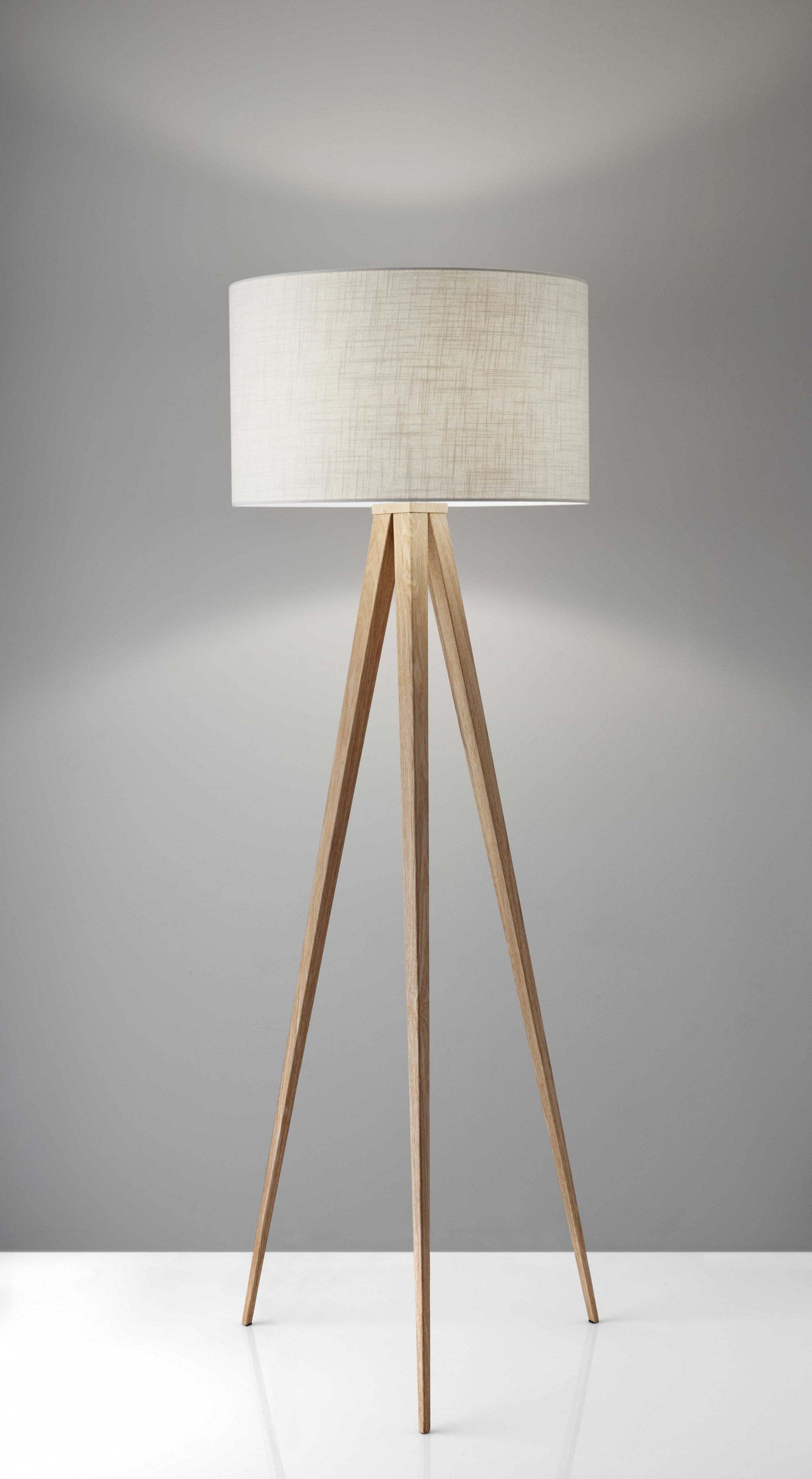 60" Natural Metal Tripod Floor Lamp With White Fabric Drum Shade - Lighting