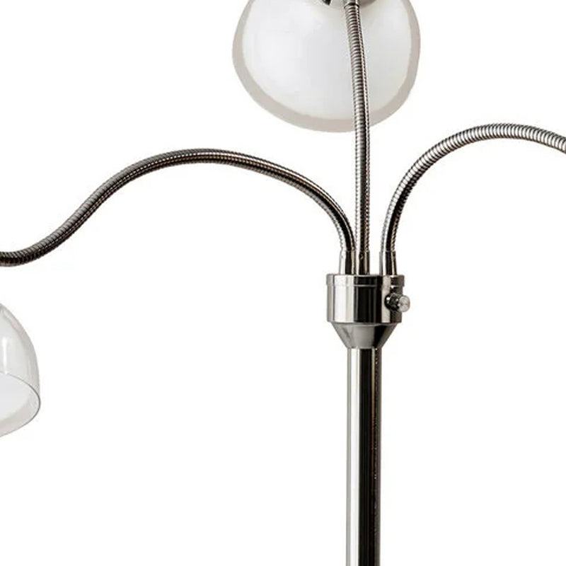 69" Silver Three Light Tree Floor Lamp With White Plastic Bowl Shade - Lighting