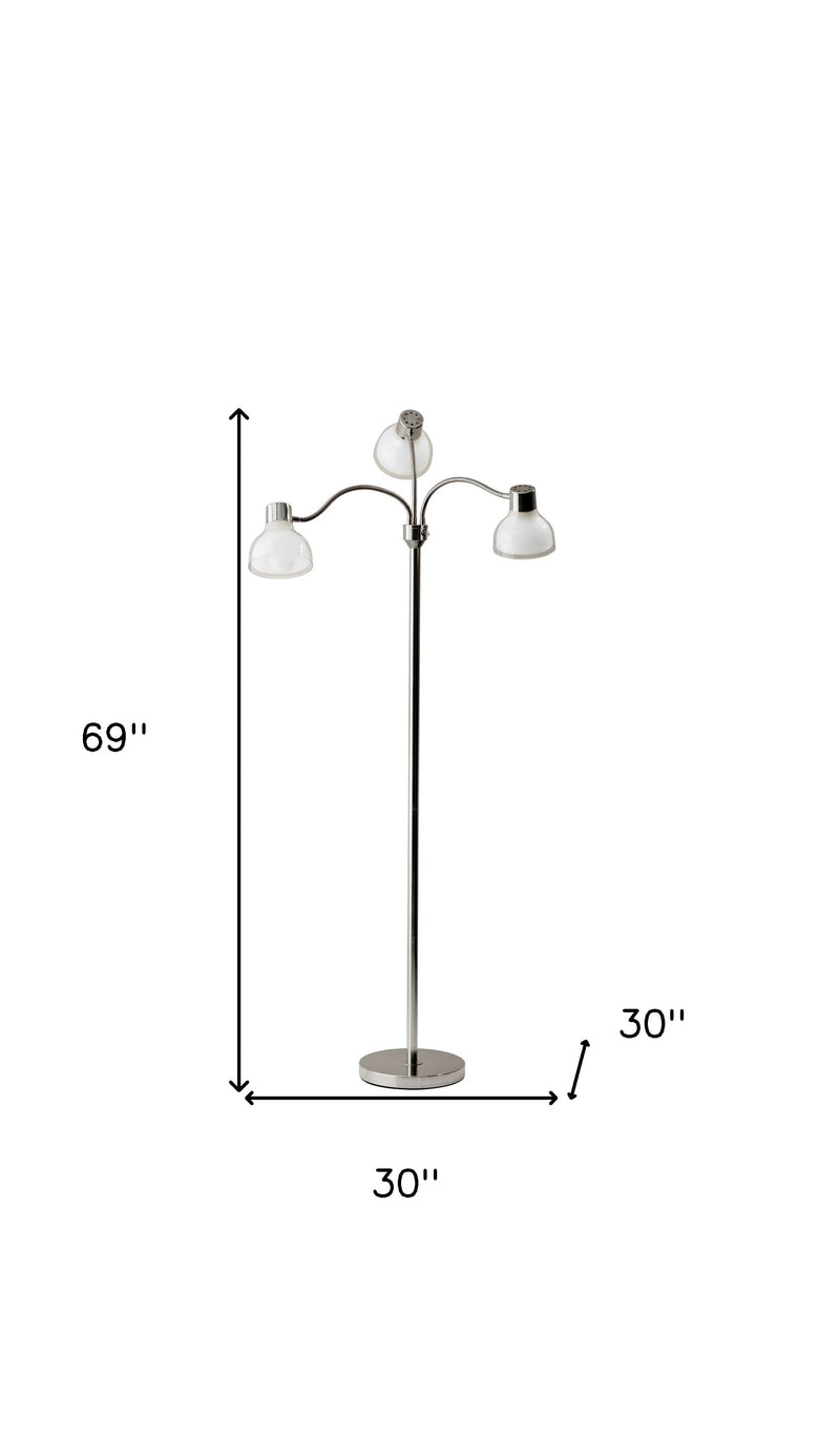 69" Silver Three Light Tree Floor Lamp With White Plastic Bowl Shade - Lighting