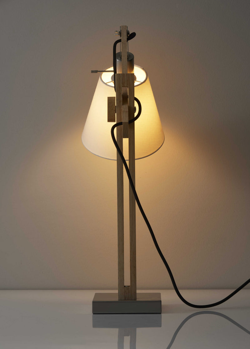 25" Natural Wood Adjustable Height Table Lamp With White Bell Shade - Lighting
