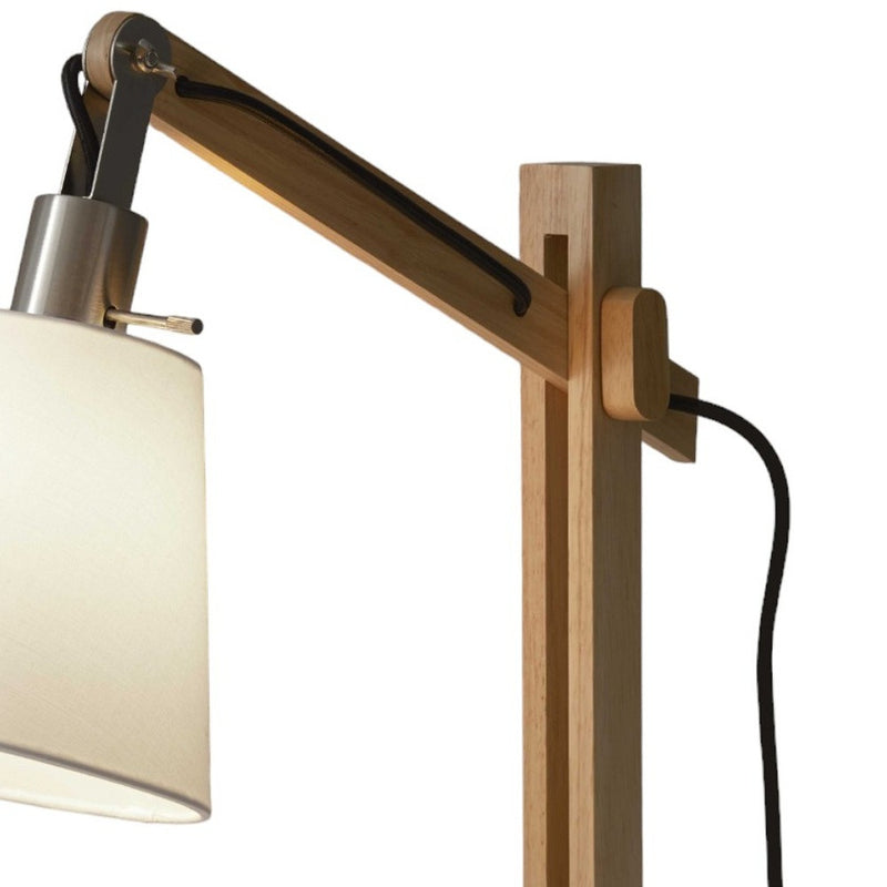25" Natural Wood Adjustable Height Table Lamp With White Bell Shade - Lighting