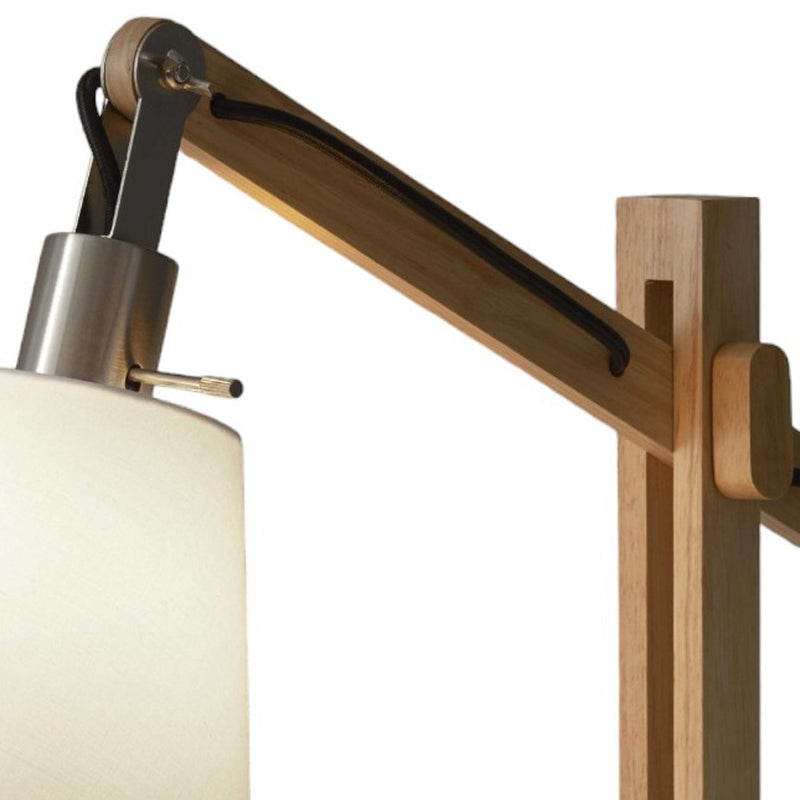 25" Natural Wood Adjustable Height Table Lamp With White Bell Shade - Lighting