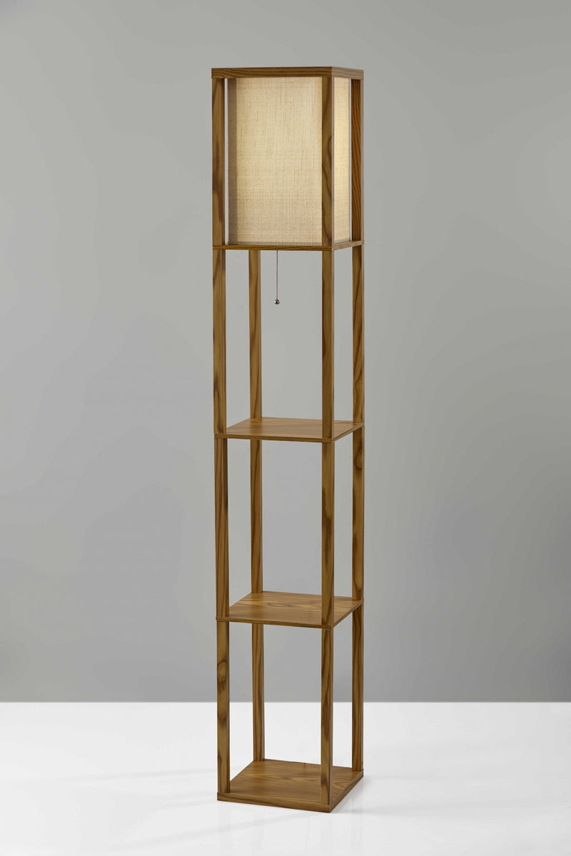 63" Natural Solid Wood Column With Brown Fabric Shade - Lighting