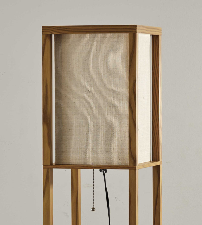 63" Natural Solid Wood Column With Brown Fabric Shade - Lighting