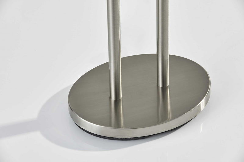 27" Silver Metal Two Light Bedside Lamp With Off White Drum Shade - Lighting