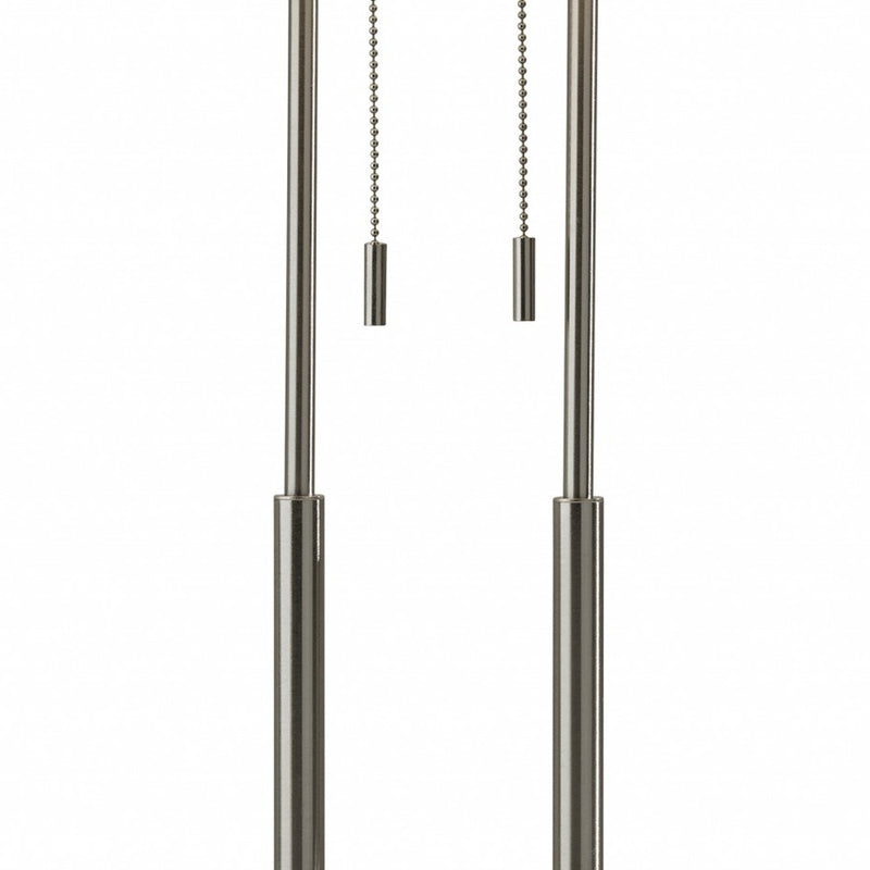 27" Silver Metal Two Light Bedside Lamp With Off White Drum Shade - Lighting