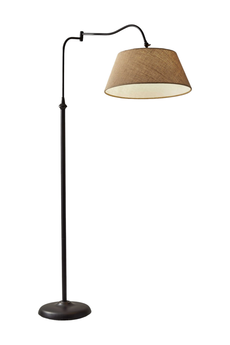 61" Bronze Arched Floor Lamp With Brown Fabric Empire Shade - Lighting