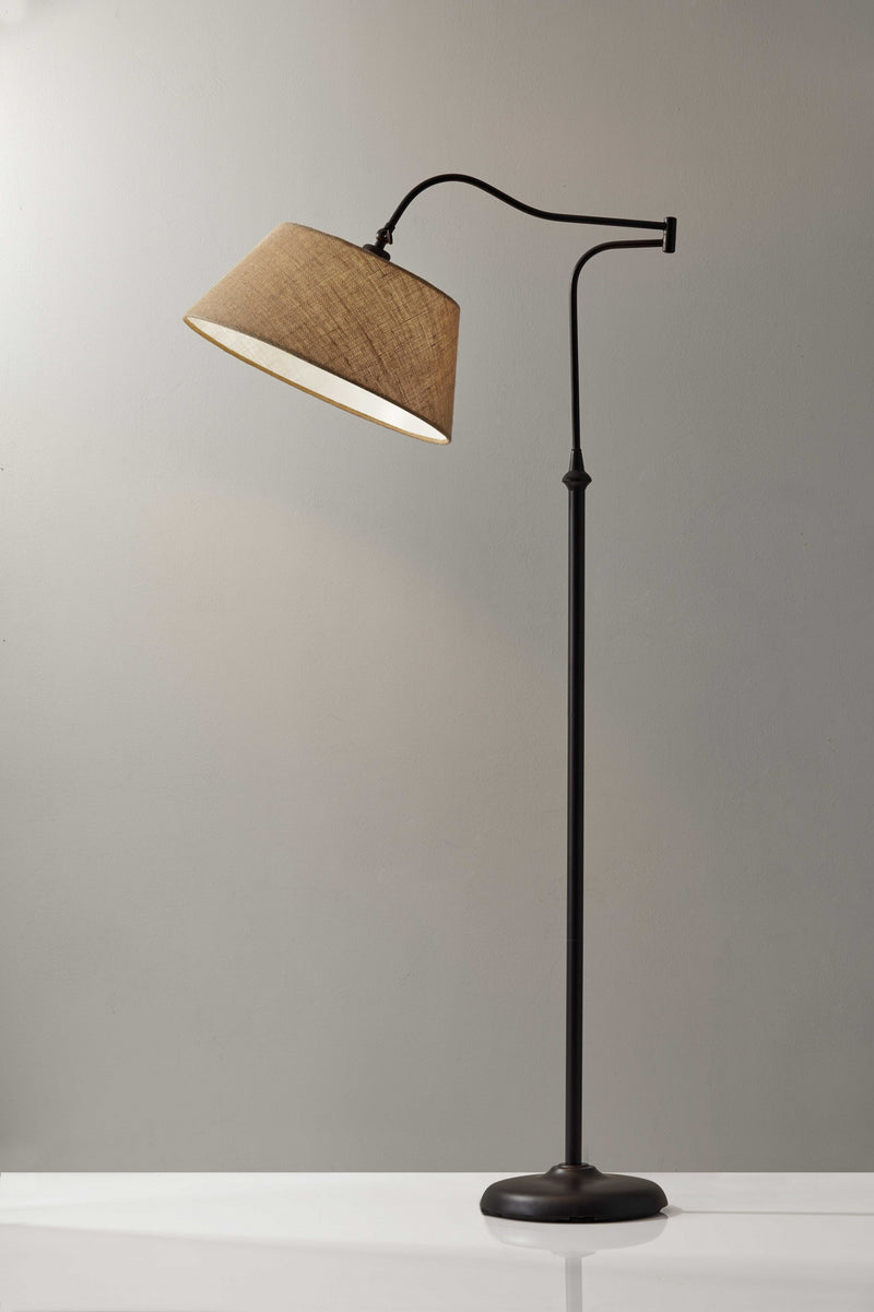 61" Bronze Arched Floor Lamp With Brown Fabric Empire Shade - Lighting