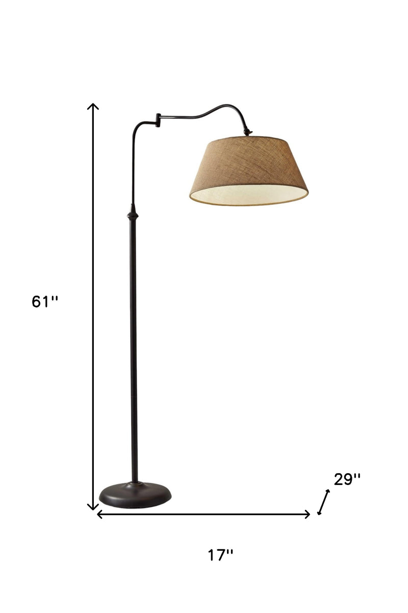 61" Bronze Arched Floor Lamp With Brown Fabric Empire Shade - Lighting