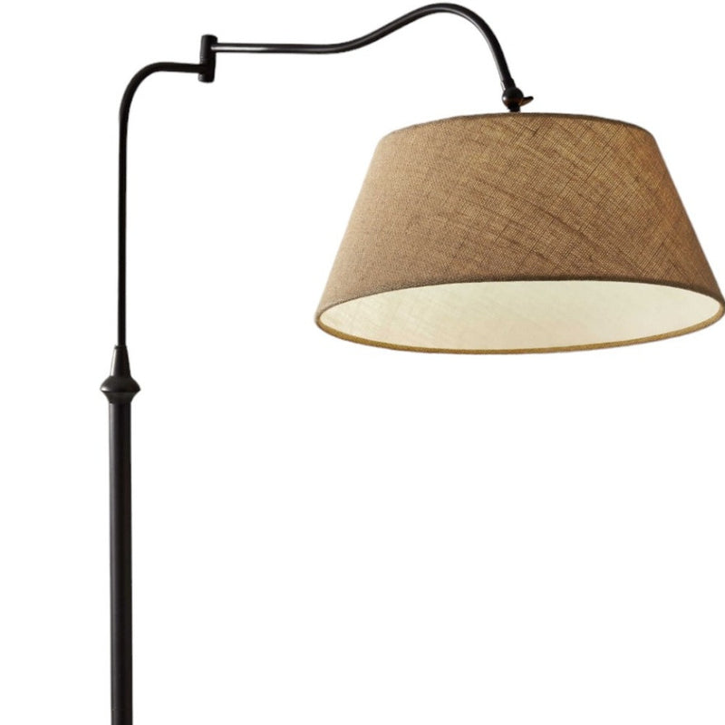 61" Bronze Arched Floor Lamp With Brown Fabric Empire Shade - Lighting