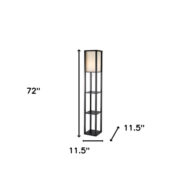 72" Black And White Solid Wood Column With White Cotton Shade - Lighting