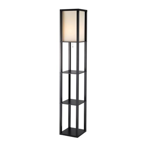 72" Black And White Solid Wood Column With White Cotton Shade - Lighting