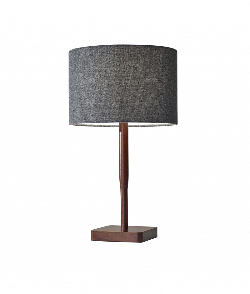 21" Brown Solid Wood Table Lamp With Dark Gray Drum Shade - Lighting