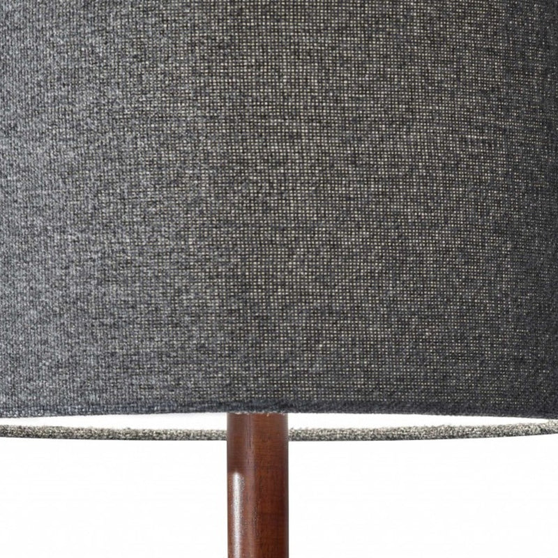 21" Brown Solid Wood Table Lamp With Dark Gray Drum Shade - Lighting