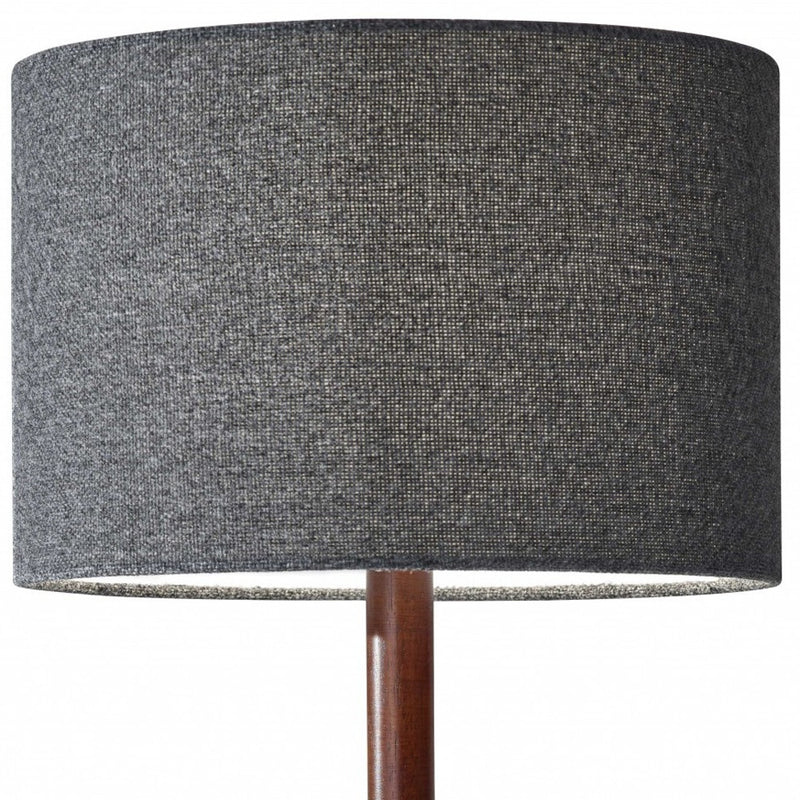 21" Brown Solid Wood Table Lamp With Dark Gray Drum Shade - Lighting