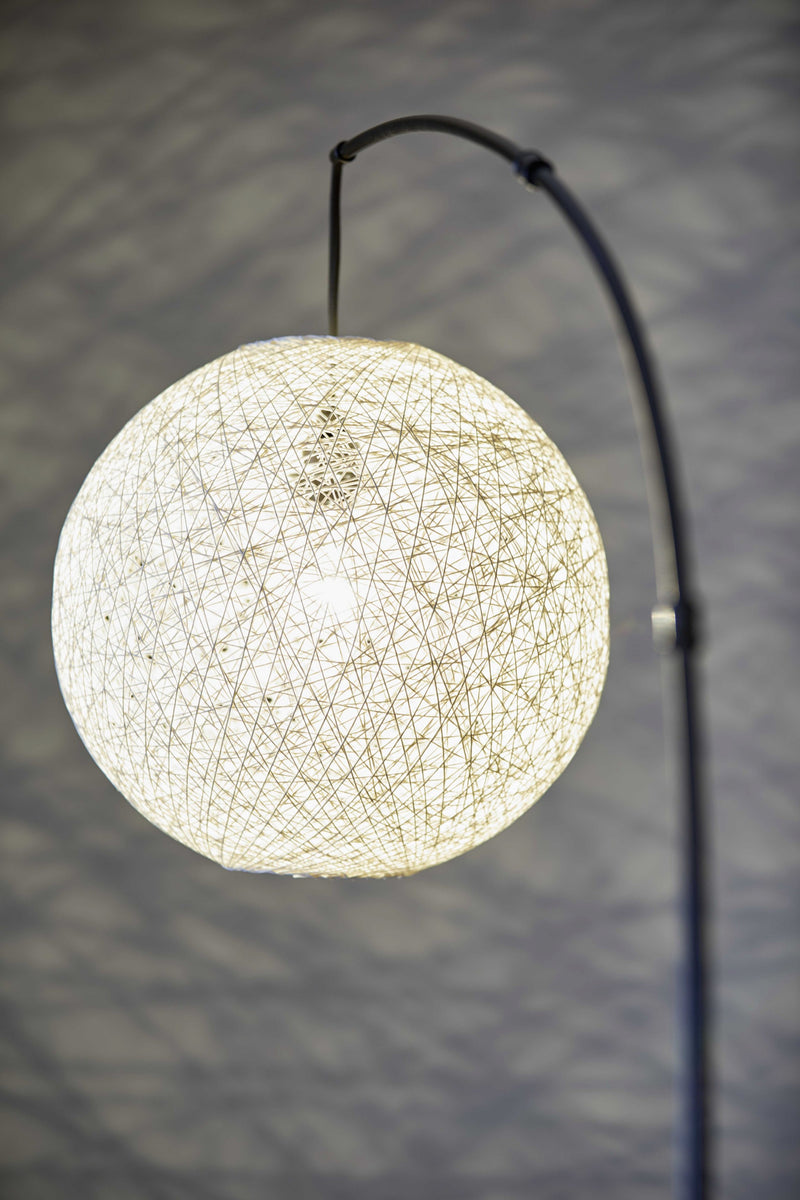 77" Antiqued Bronze Arched Floor Lamp With Groovy Beige Abstract Wicker Globe Shade - Lighting