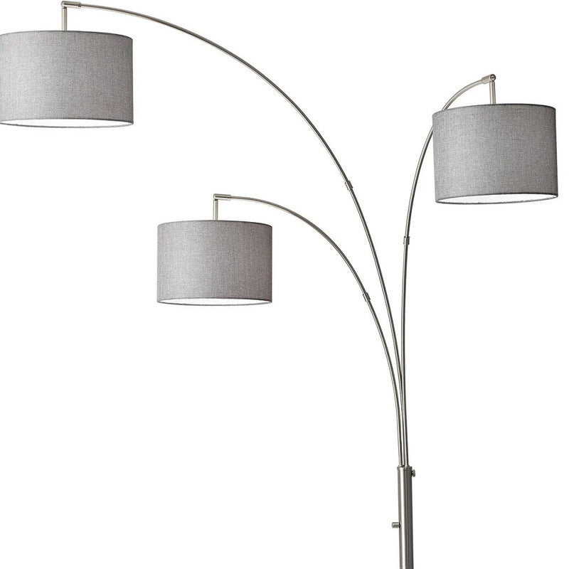 74" Silver Three Light Adjustable Tree Floor Lamp With Gray Linen Drum Shade - Lighting