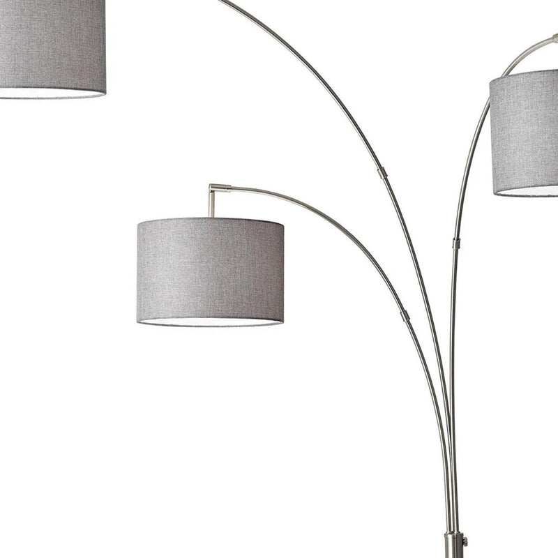 74" Silver Three Light Adjustable Tree Floor Lamp With Gray Linen Drum Shade - Lighting
