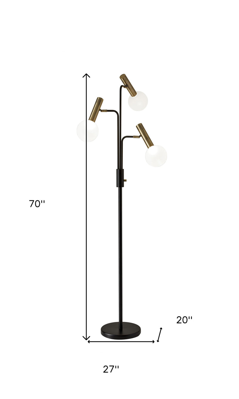 70" Black And Bronze Three Light LED Tree Floor Lamp With White - Lighting