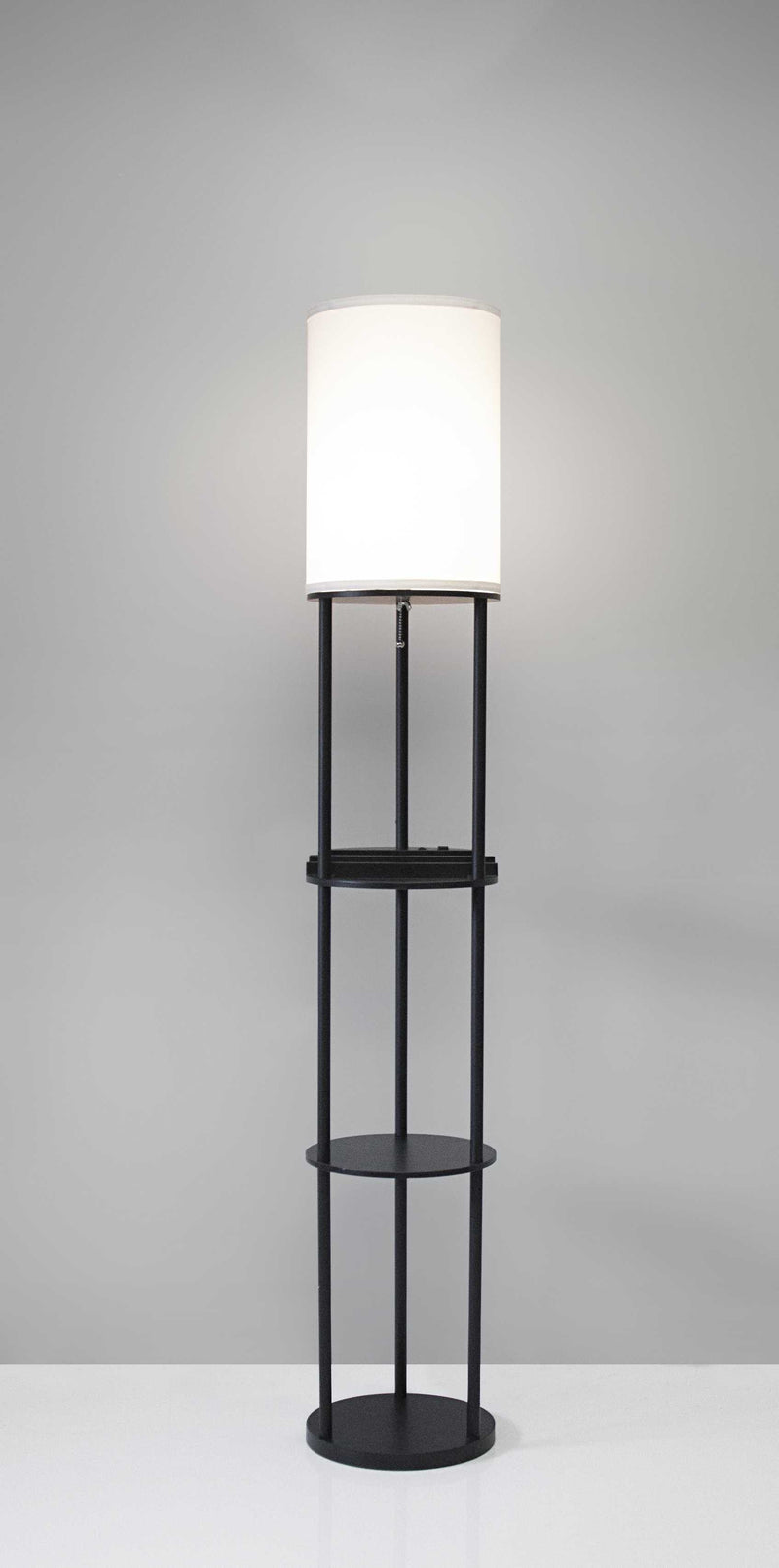 67" Black Metal Column Floor Lamp With White Linen Shade - Lighting