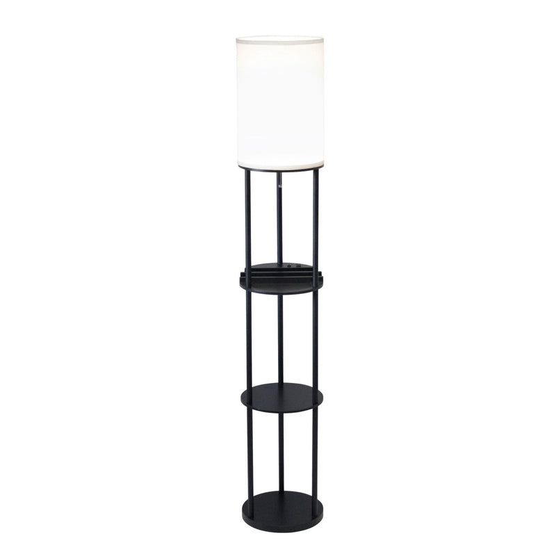 67" Black Metal Column Floor Lamp With White Linen Shade - Lighting