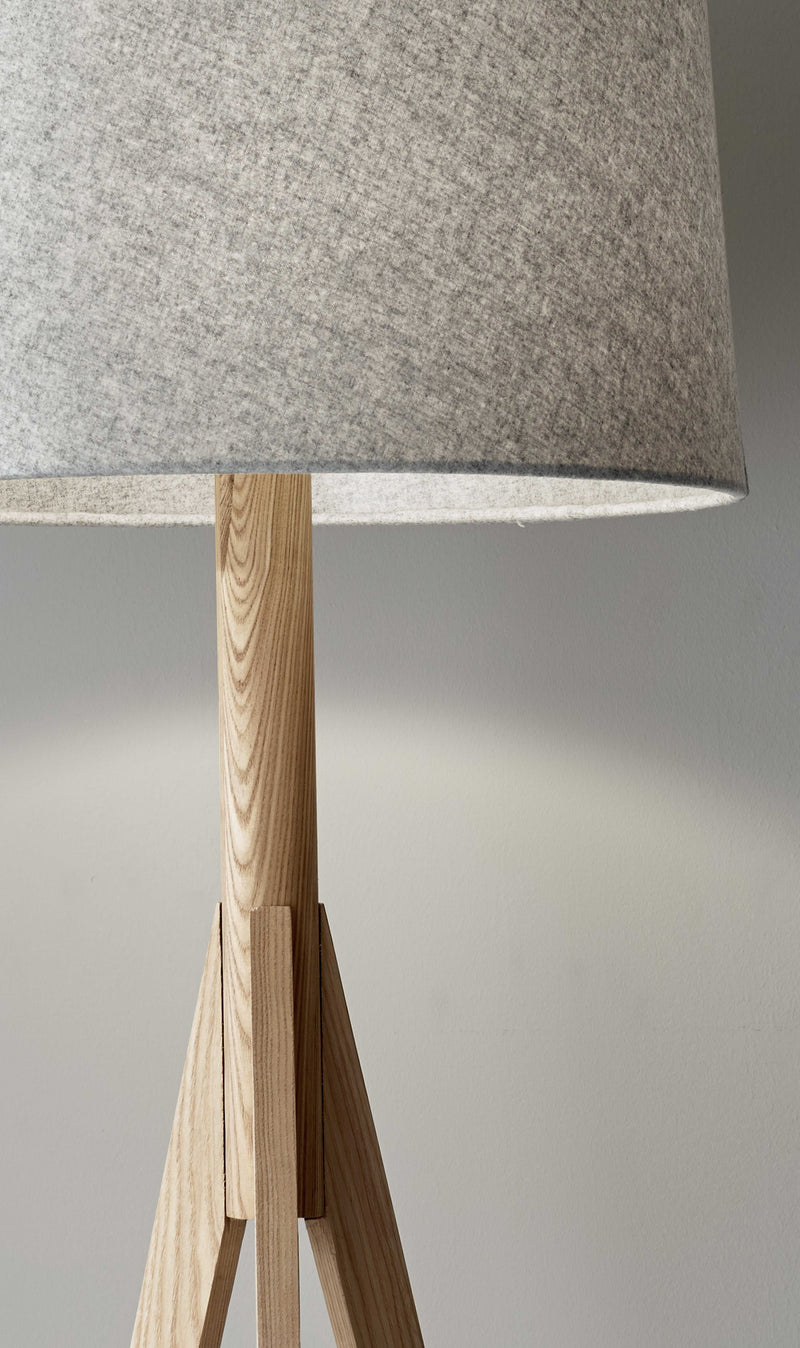 59" Natural Solid Wood Tripod Floor Lamp With Gray Fabric Empire Shade - Lighting