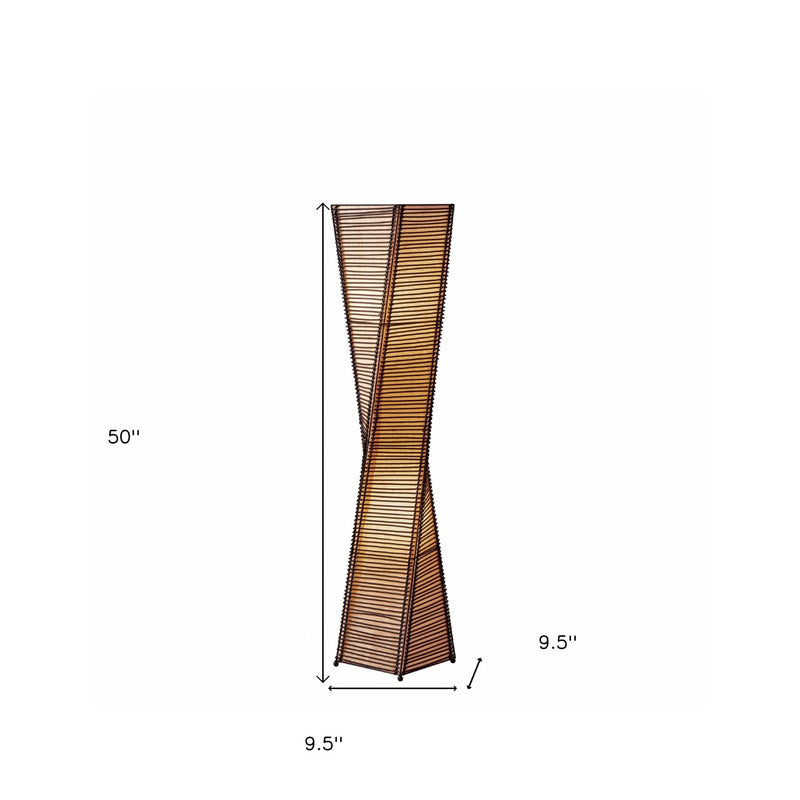 50" Black Floor Lamp With Black and Tan Twisted Cylinder Shade - Lighting