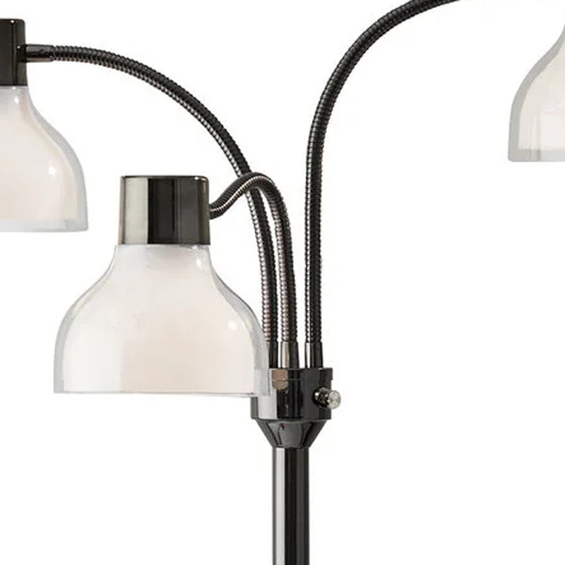 69" Black And White Metal Three Light Tree Floor Lamp With White Bowl Shade - Lighting