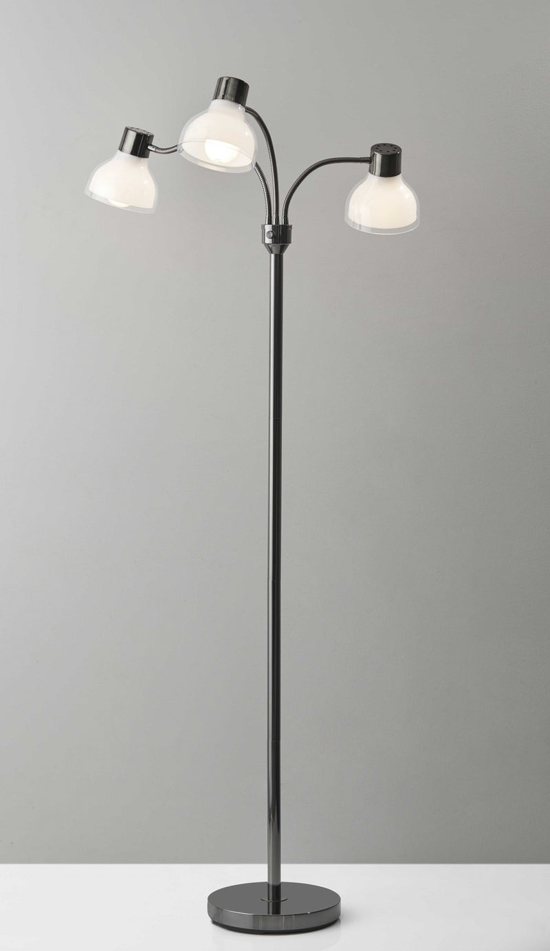 69" Black And White Metal Three Light Tree Floor Lamp With White Bowl Shade - Lighting