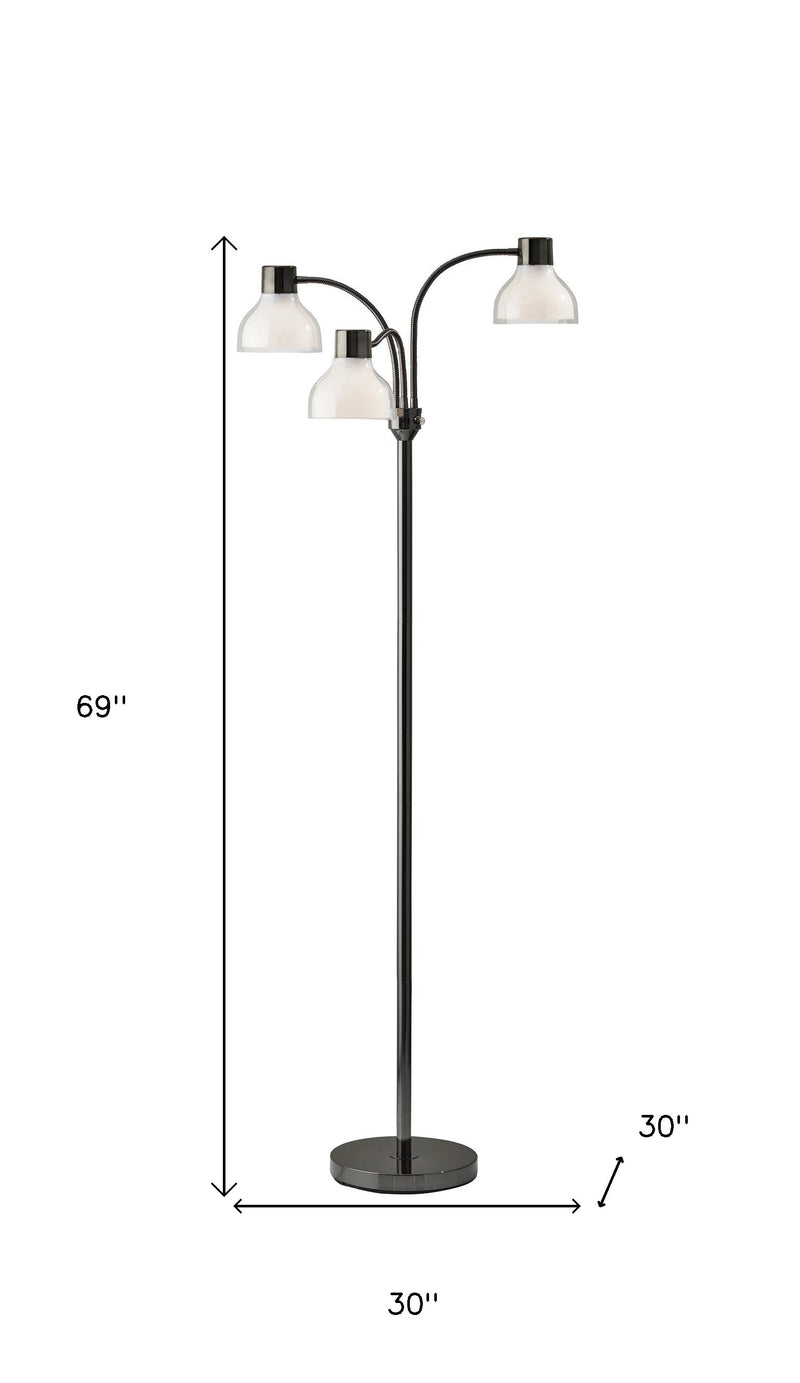 69" Black And White Metal Three Light Tree Floor Lamp With White Bowl Shade - Lighting
