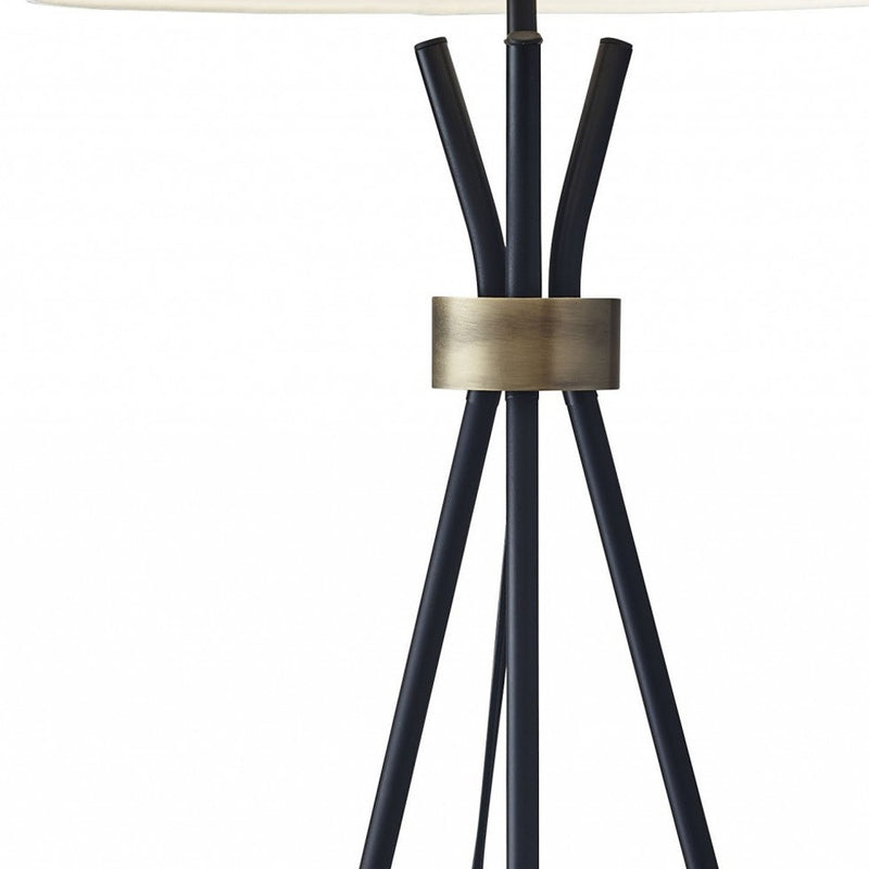 60" Black And White Tripod Floor Lamp With White Fabric Empire Shade - Lighting