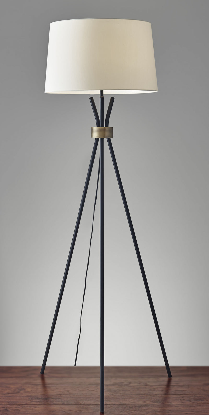 60" Black And White Tripod Floor Lamp With White Fabric Empire Shade - Lighting