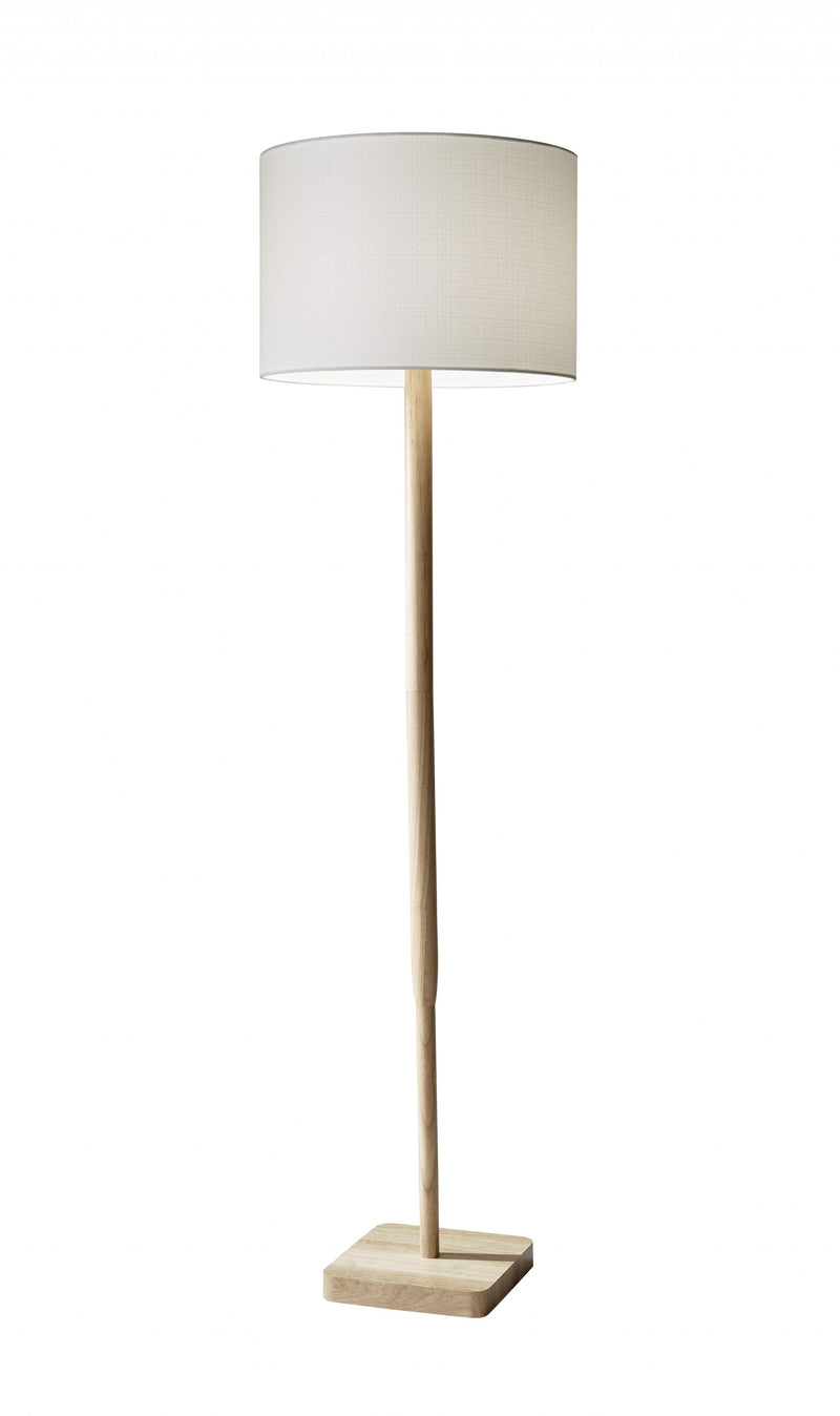 59" Natural Solid Wood Floor Lamp With White Linen Drum Shade - Lighting