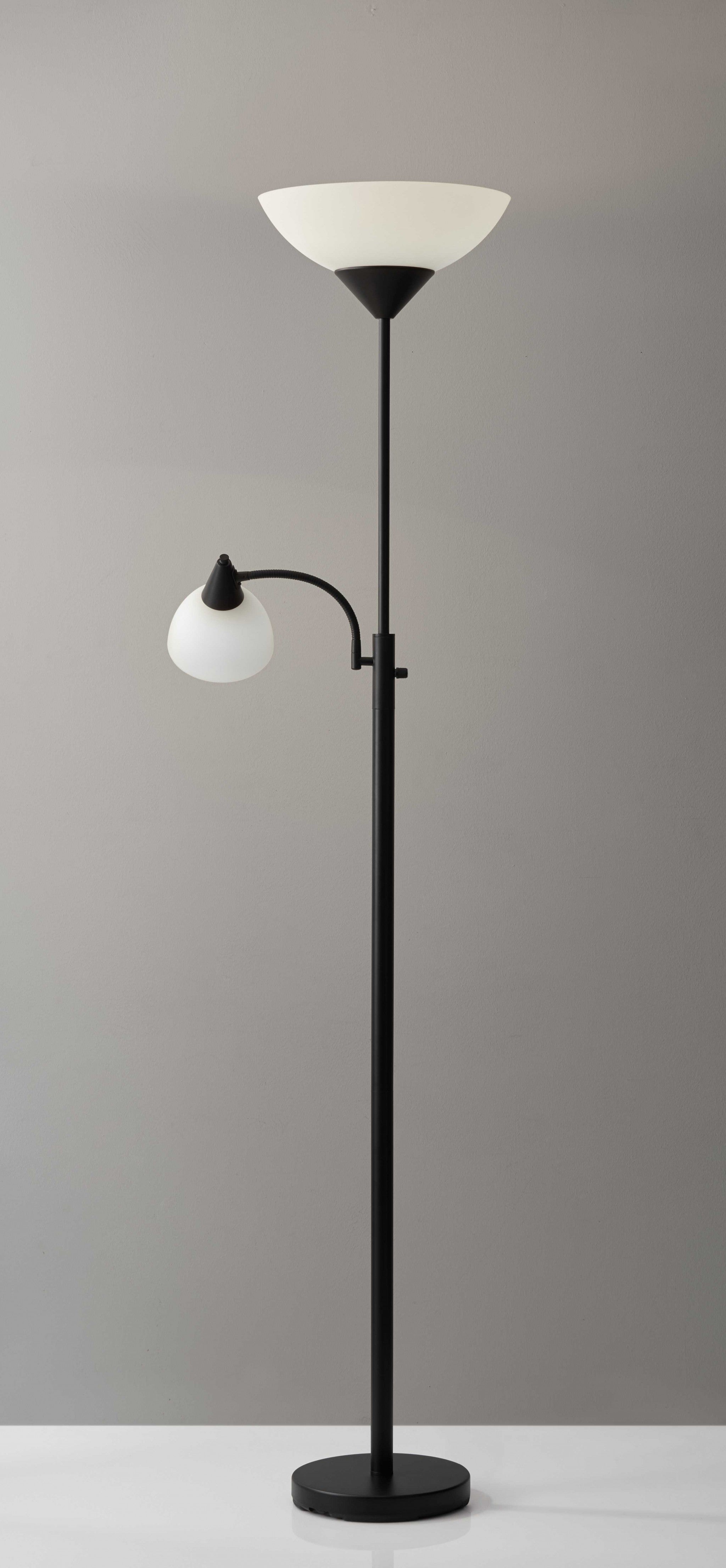 71" Two Light Torchiere Floor Lamp With White Acrylic Bowl Shades - Lighting