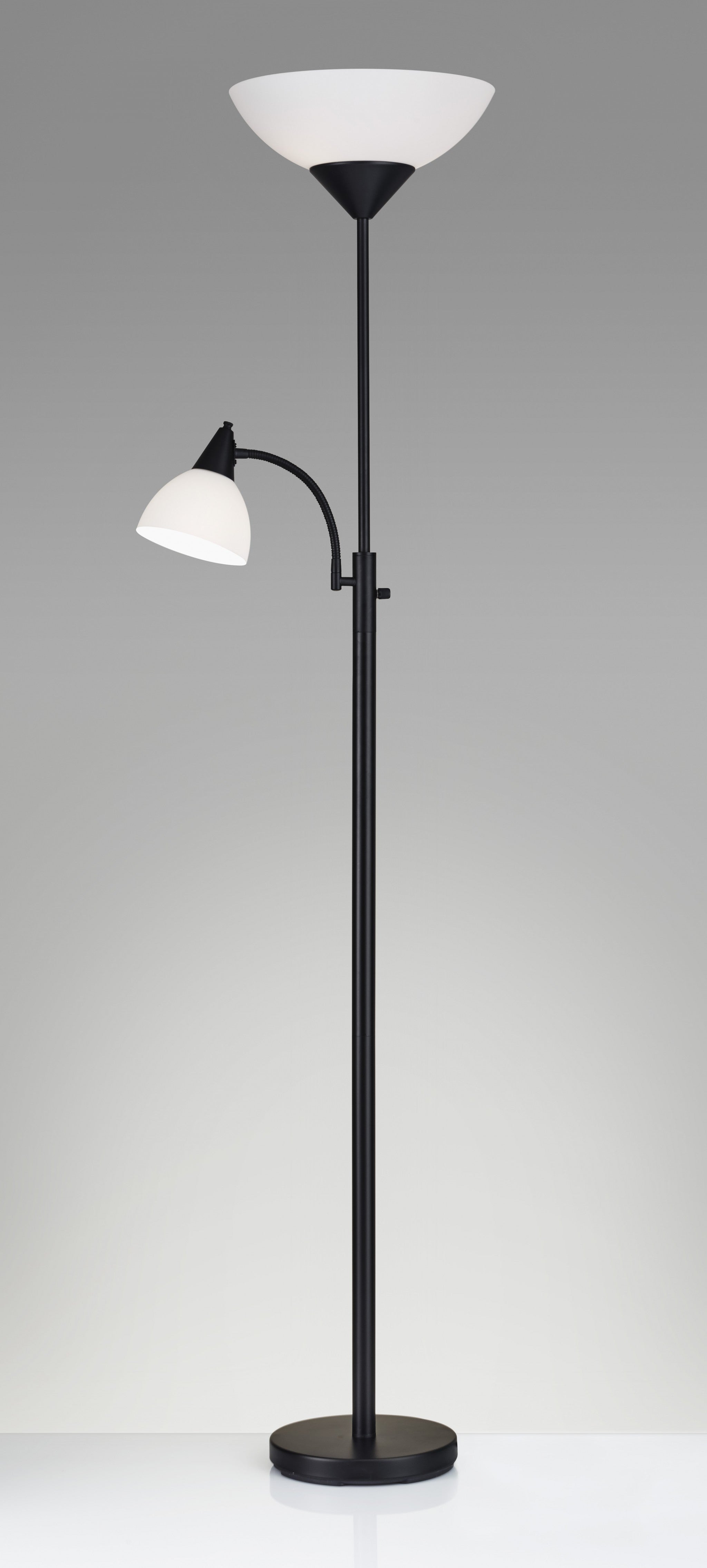 71" Two Light Torchiere Floor Lamp With White Acrylic Bowl Shades - Lighting