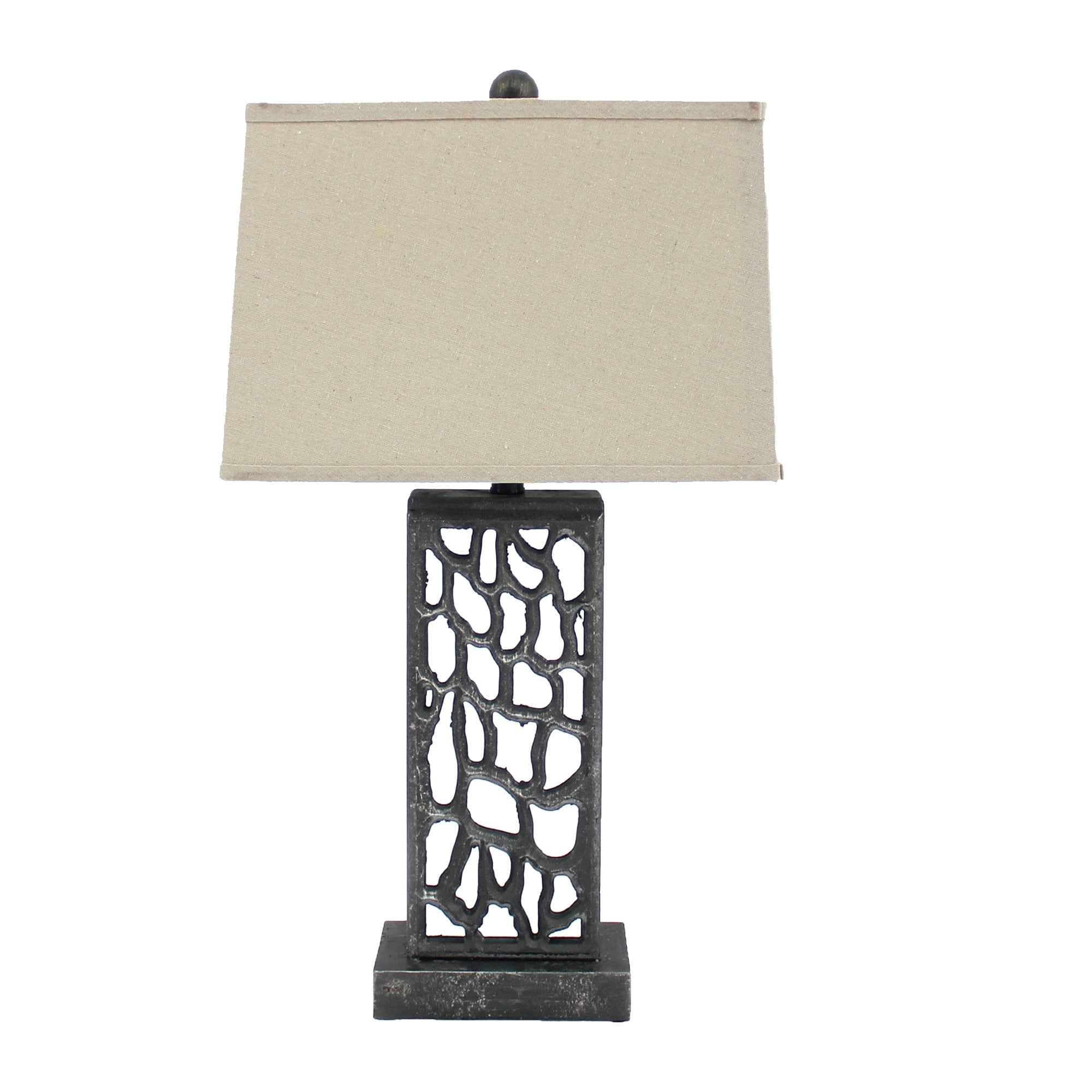 29" Distressed Black Metal Bedside Lamp With Beige Shade