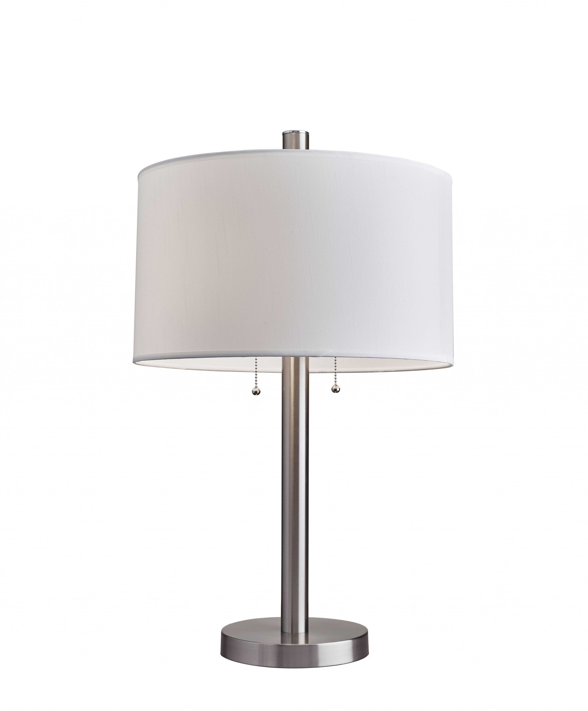 28" Silver Metal Two Light Bedside Table Lamp With White Drum Shade - Lighting