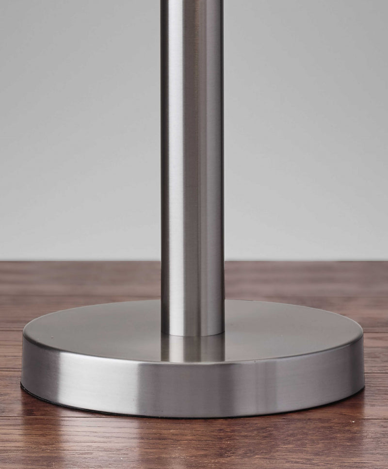 28" Silver Metal Two Light Bedside Table Lamp With White Drum Shade - Lighting