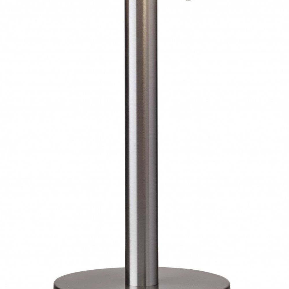 28" Silver Metal Two Light Bedside Table Lamp With White Drum Shade - Lighting