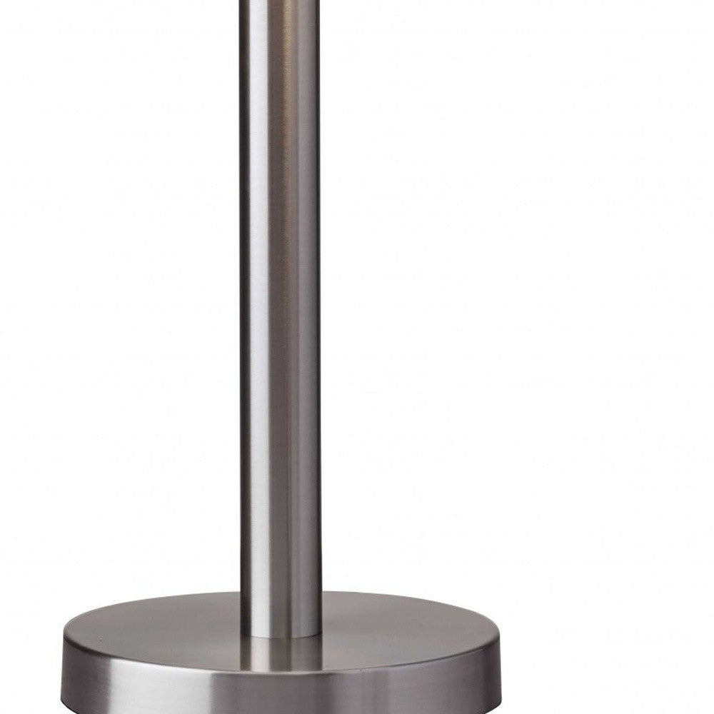28" Silver Metal Two Light Bedside Table Lamp With White Drum Shade - Lighting