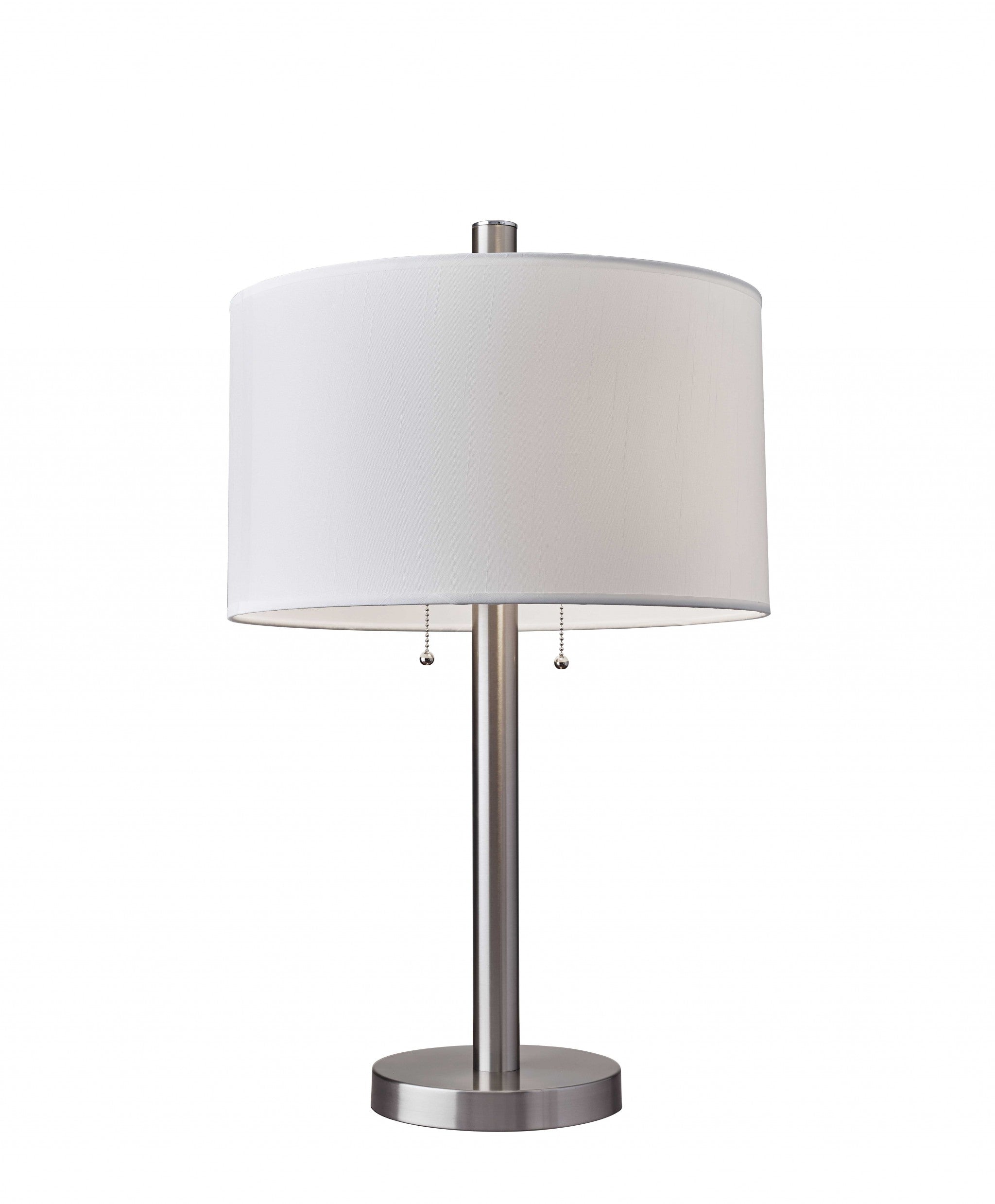 28" Silver Metal Two Light Bedside Table Lamp With White Drum Shade - Lighting