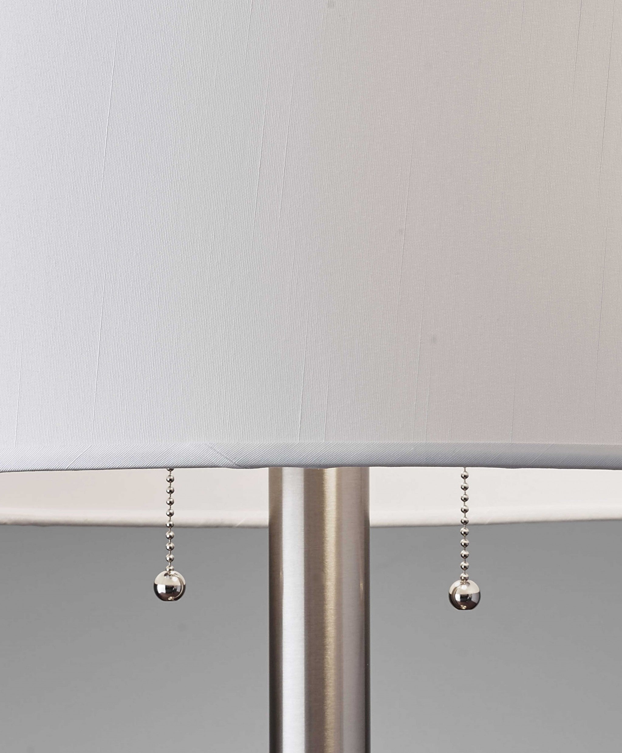 28" Silver Metal Two Light Bedside Table Lamp With White Drum Shade - Lighting