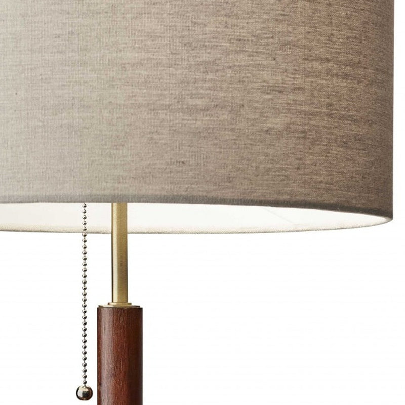 26" Antiqued Brass Solid Wood Table Lamp With Beige Drum Shade - Lighting