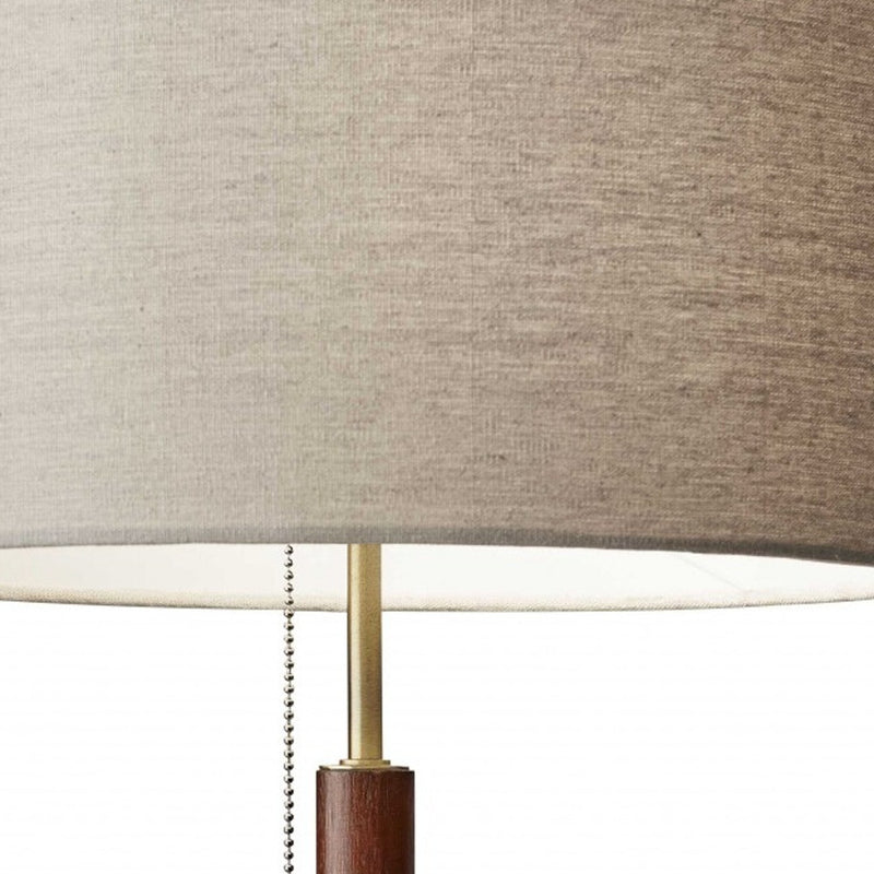 26" Antiqued Brass Solid Wood Table Lamp With Beige Drum Shade - Lighting