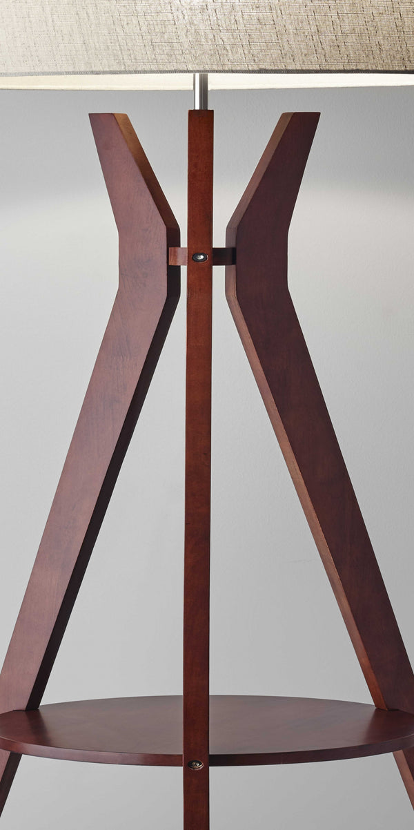 60" Brown And White Solid Wood Tripod Floor Lamp With White Fabric Drum Shade - Lighting